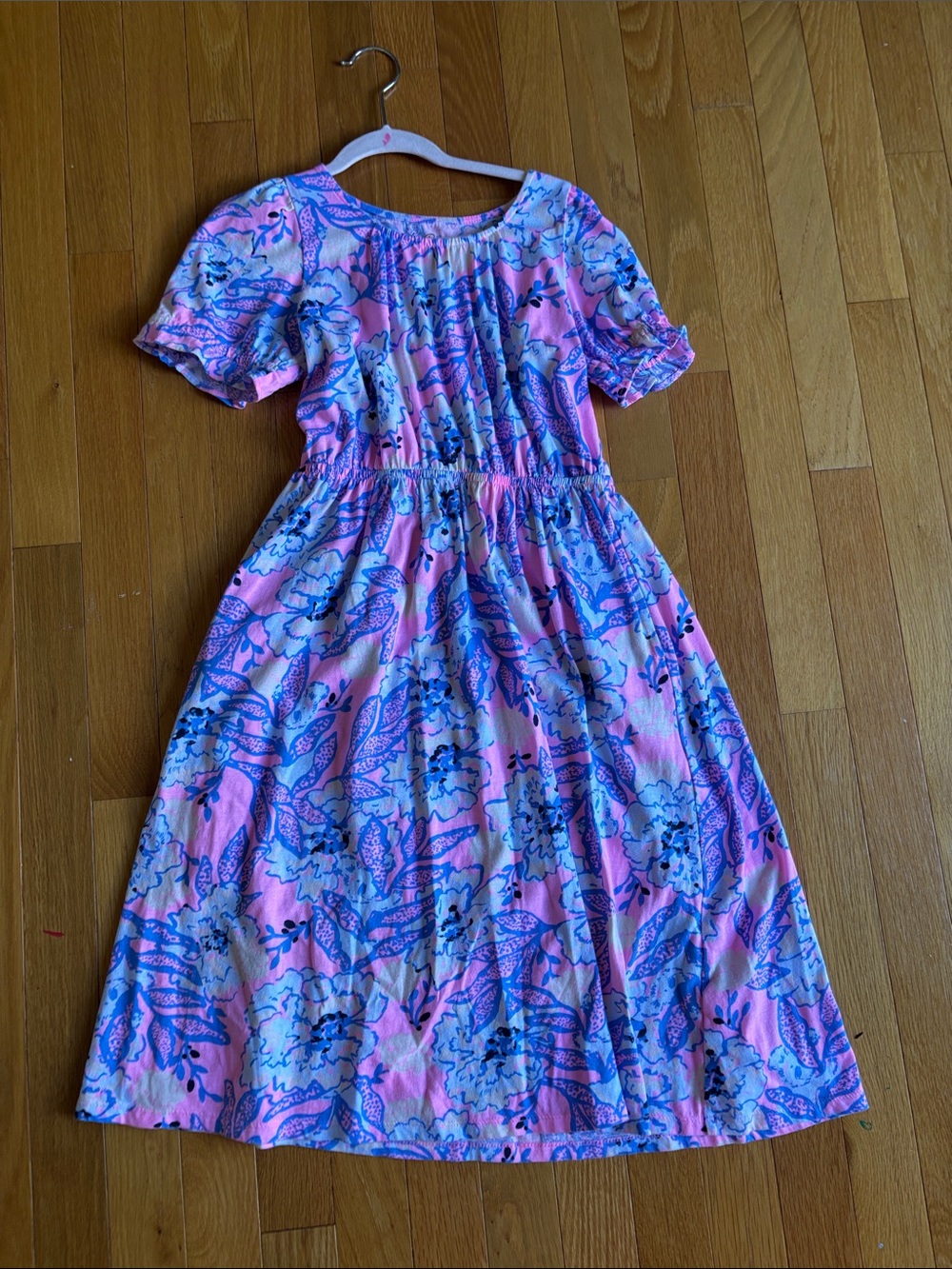 Lilly Pulitzer Pink Floral Midi Dress with Blue Accents